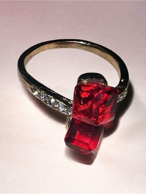 Red Crystal Double-Stoned dice  Ring - Unbranded